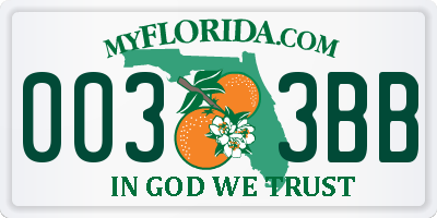 FL license plate 0033BB