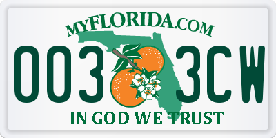 FL license plate 0033CW
