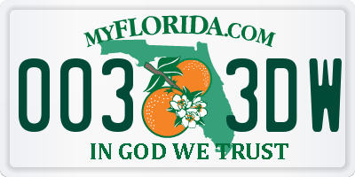 FL license plate 0033DW