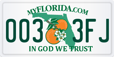 FL license plate 0033FJ
