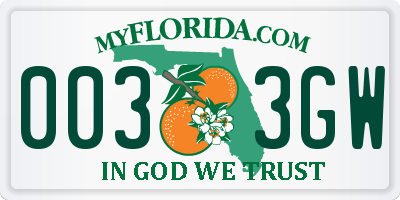 FL license plate 0033GW