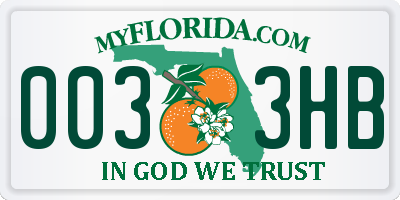 FL license plate 0033HB