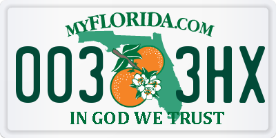FL license plate 0033HX
