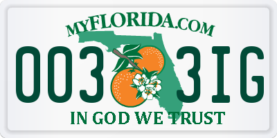 FL license plate 0033IG
