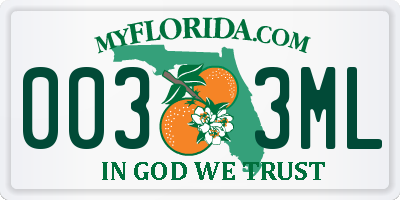FL license plate 0033ML