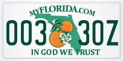 FL license plate 0033OZ