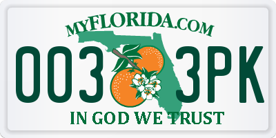 FL license plate 0033PK