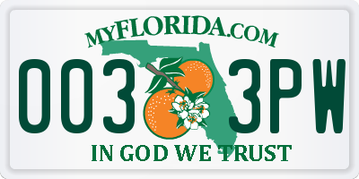 FL license plate 0033PW