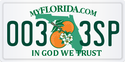 FL license plate 0033SP