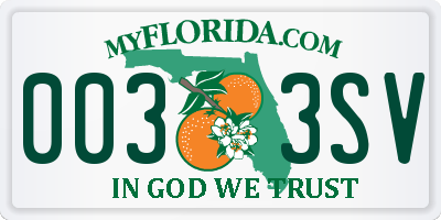 FL license plate 0033SV