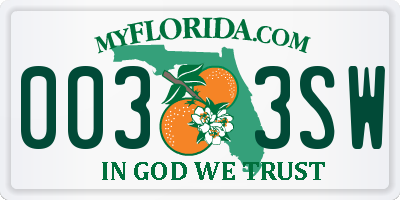 FL license plate 0033SW
