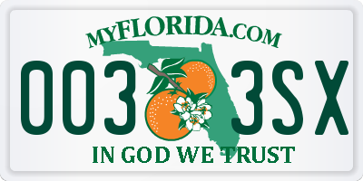 FL license plate 0033SX