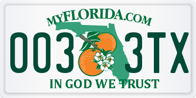 FL license plate 0033TX