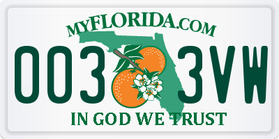 FL license plate 0033VW