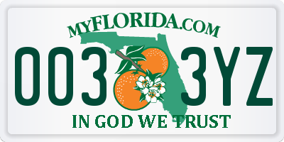FL license plate 0033YZ