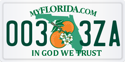 FL license plate 0033ZA