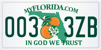 FL license plate 0033ZB