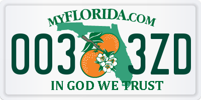 FL license plate 0033ZD