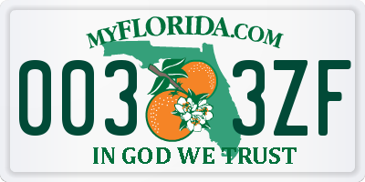 FL license plate 0033ZF