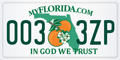 FL license plate 0033ZP