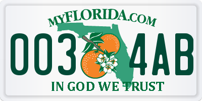 FL license plate 0034AB