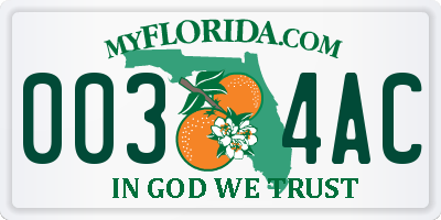 FL license plate 0034AC