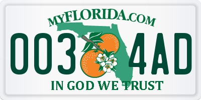 FL license plate 0034AD