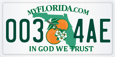 FL license plate 0034AE
