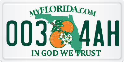 FL license plate 0034AH