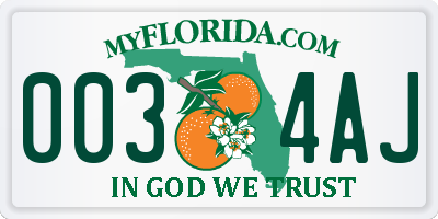 FL license plate 0034AJ