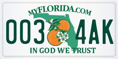 FL license plate 0034AK