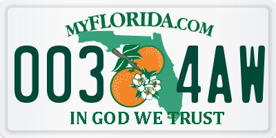 FL license plate 0034AW