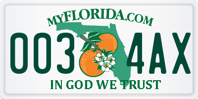 FL license plate 0034AX