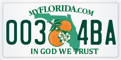 FL license plate 0034BA
