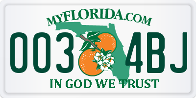FL license plate 0034BJ
