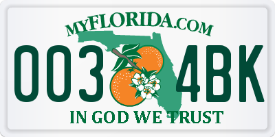 FL license plate 0034BK