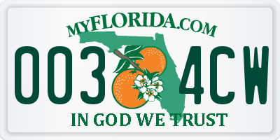 FL license plate 0034CW