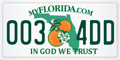 FL license plate 0034DD
