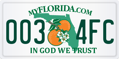 FL license plate 0034FC