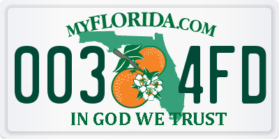 FL license plate 0034FD