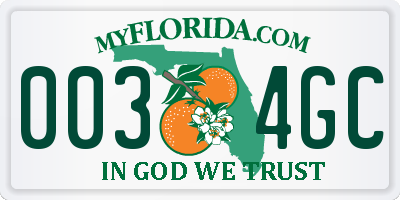 FL license plate 0034GC