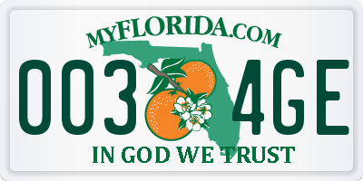 FL license plate 0034GE