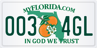 FL license plate 0034GL
