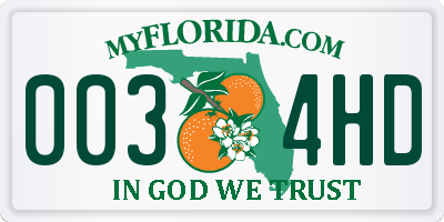 FL license plate 0034HD