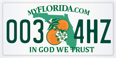 FL license plate 0034HZ