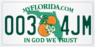 FL license plate 0034JM