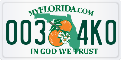 FL license plate 0034KO