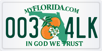 FL license plate 0034LK