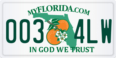 FL license plate 0034LW