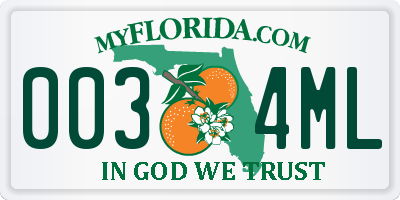 FL license plate 0034ML